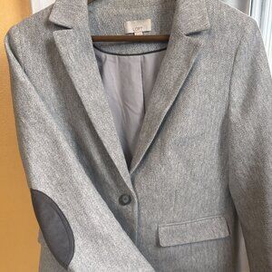 LOFT One Button Tweed Gray Blazer Suede Elbows